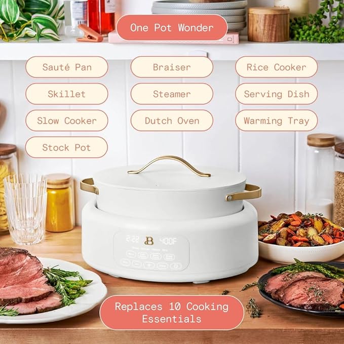 Beautiful 10-in-1 6-Qt Programmable Multi-Cooker with Oven-Safe Pot & 7 Presets ??Slow Cook, Rice, Steam, Saut챕 (WHITE ICING)