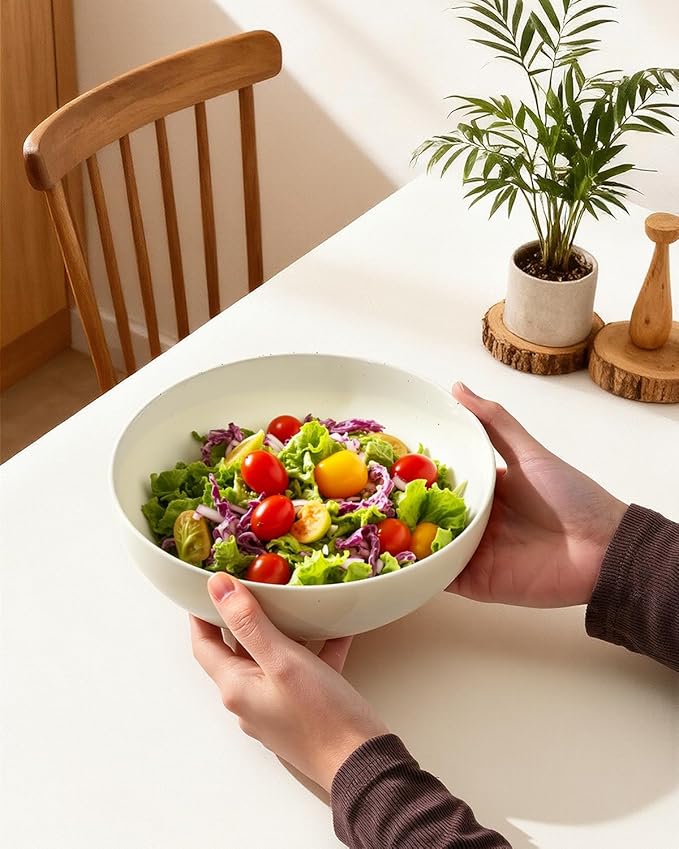 Pasta Bowls Set of 4, 34oz Speckled Ceramic Bowls Set for Serving Salad, Pasta, Soup, Dinner, 8" Wide and Deep Bowls, Dishwasher & Microwave Safe, Matte Terracotta Base (Mixed Color)