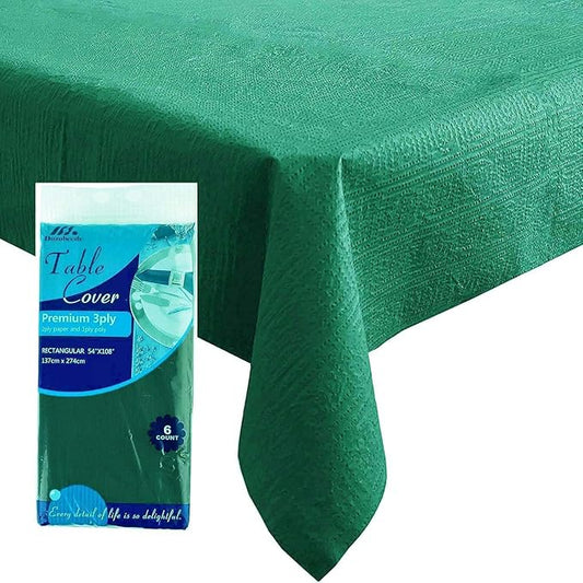 [6 Pack] Dark Green Paper Tablecloth Disposable for Rectangle Tables, 54 X 108 Inch Party Table Cover with Plastic Backing, Waterproof 3 Ply Table Cloth for Christmas Parties St. Patrick's Day