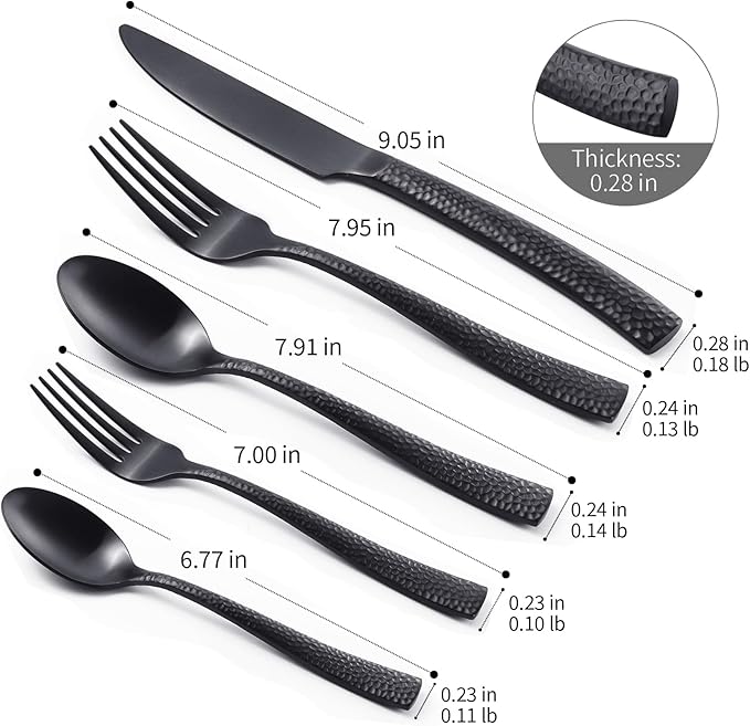 Matte Black Hammered Flatware Set Stainless Steel Silverware Set 20 Pieces Cutlery Set for Home Kitchen Restaurant Hotel Housewarming Wedding Gift Service for 4