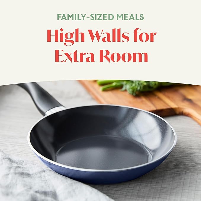 Deco 8??Nonstick Frying Pan Skillet, Made in Italy, Diamond Ceramic PFAS-Free, Dishwasher & Metal Utensil Safe, Durable Gloss Enamel Finish, Stay-Cool Handle, High Walls-Extra Room, Blue
