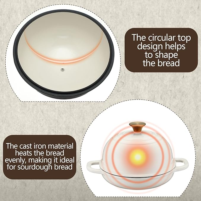 Tioncy Enameled Bread Dutch Oven with Lid for Sourdough Baking 6 Quart Round Cast Iron Dutch Oven Pot Bread Bakers for Christmas Kitchen Homemade Cookware Gifts Roasting Frying Cooking Stewing (White)