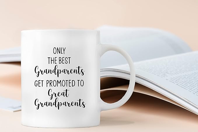 QASHWEY Only The Best Grandparents Get Promoted to Great Grandparents Coffee Mugs Mug, Mother's Father's Day Gifts for GreatGrandparents,GreatGrandparent Double Side Printed Ceramic Mug Cup 11 Ounce
