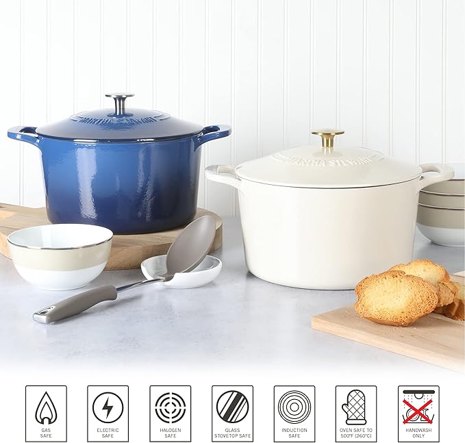 MARTHA STEWART Gatwick 7-Quart Enamel Cast Iron Dutch Oven Pot with Lid ??Classic Blue ??Durable Heavy-Duty Dutch Oven for Slow Cooking, Braising & Baking
