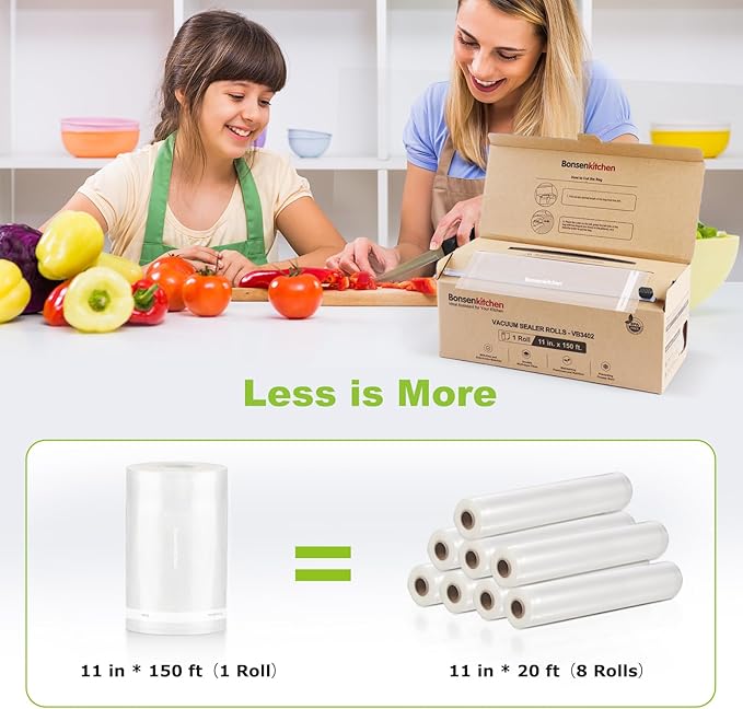 [2025 New] Bonsenkitchen 11??x 150??Vacuum Sealer Bags Rolls with Cutter for Food Storage, Commercial Grade, BPA Free, Great for Meal Prep and Sous Vide Cooking