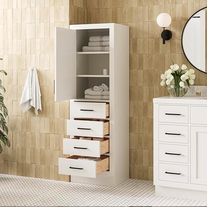 ARIEL Bathroom Storage Cabinet - Solid Hevea Wood and Fully Assembled for Long-Lasting Durability and Sophisticated Finish