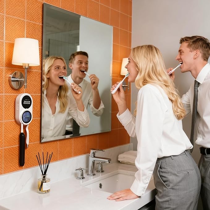 iHave Toothbrush Sanitizer Holder, UV Toothbrush Holders with 100M Negative Ions for 360째 Disinfection, Mold Control & Odor Neutralization, Heated & Fan Drying 2-Slot Toothbrush Holder Wall Mounted