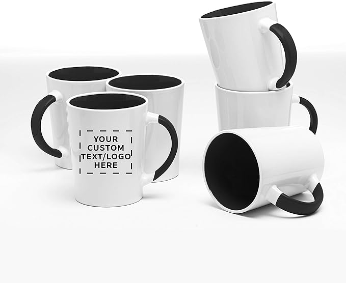 Custom Ceramic Latte Coffee Mugs by Albany 13 oz. Set of 50, Personalized Bulk Pack - Perfect for Coffee, Tea, Espresso, Hot Cocoa, Other Beverages - Black