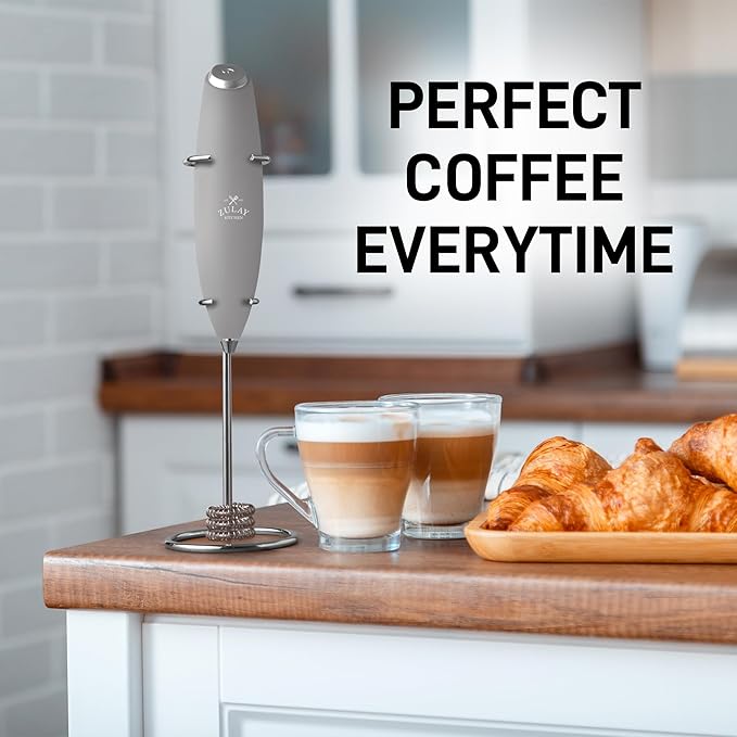 Zulay Kitchen Patented Tornado Triple Whisk Milk Frother with 4 Duracell Batteries ??Handheld Foam Maker for Coffee, Lattes, Matcha & Hot Chocolate ??Rich, Creamy Froth in Seconds