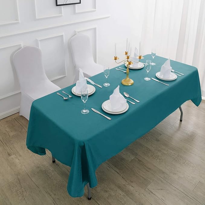 Cupuamon Rectangle Tablecloth 90x132 inch Washable Polyester Fabric Table Cloth for Wedding Party Dining Banquet Decoration（90x132, Teal）