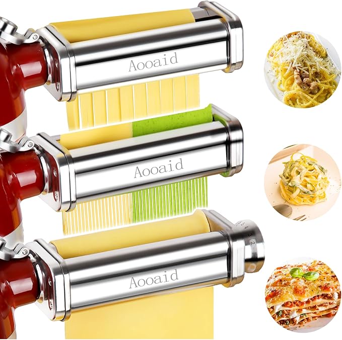 Pasta Roller & Spaghetti Cutter, Fettuccine Cutter Attachment for Kitchenaid Stand Mixerï¼? Pcs Stainless Steel Pasta Maker Accessories By Aooaid