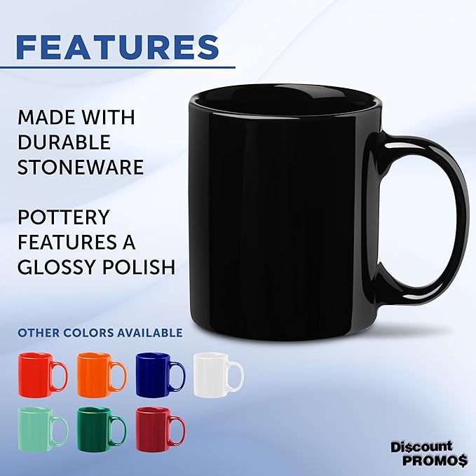 DISCOUNT PROMOS Ceramic Mugs ??11 oz. Set of 10, Personalized Bulk Pack, Perfect for Hot or Iced Drinks, Gaming ??Black