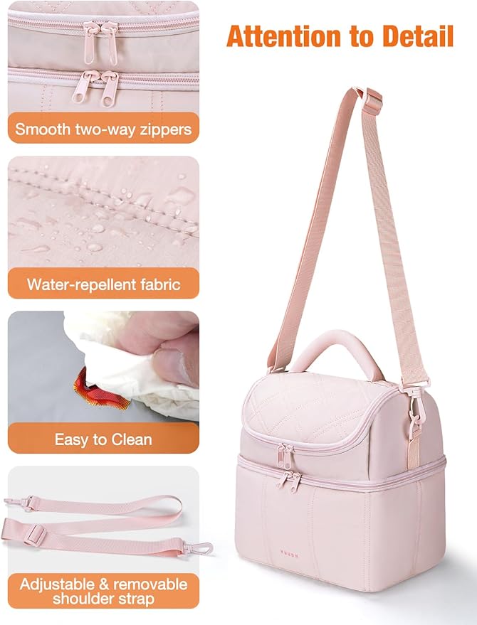 Vuudh Insulated Lunch Bags for Women, Quilted Lunch Box, Lightweight Puffy Padded Waterproof Lunch Tote, Reusable Lunch Cooler bag for Work Picnic Travel