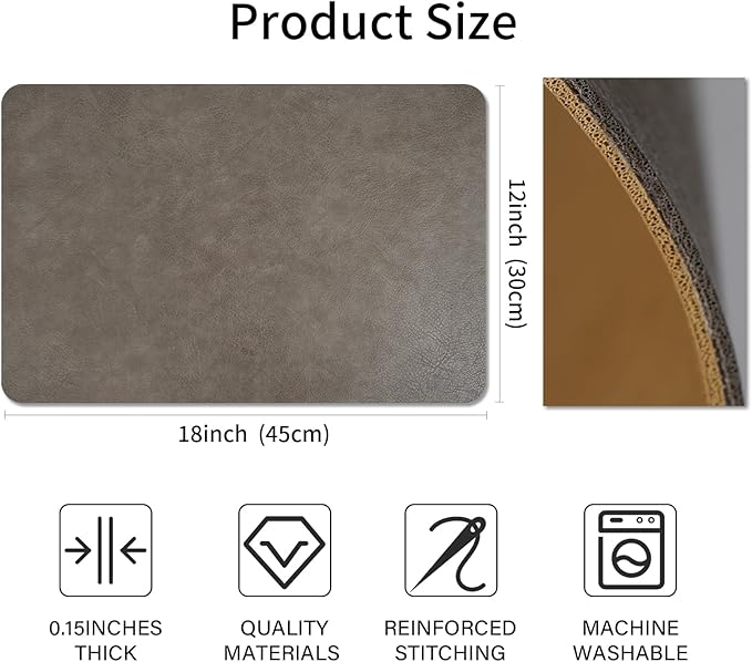 EDanle Cowhide Pattern Faux Leather Placemats Set of 6,Heat Resistant Non-Slip Waterproof Wipeable Washable Kitchen Dining PU Table Place Mats,Double-Sides Available,Grey Yellow