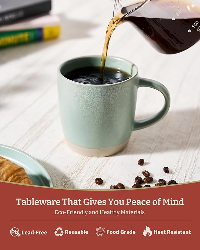 famiware Coffee Mugs Set of 4, Milkyway 13 oz Mug Set, Ceramic Cup Set with Handle for Coffee, Tea, Cocoa, Milk, Light Green