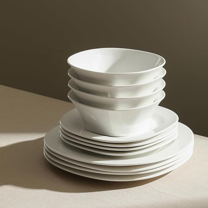 Stone Lain Quadro 12-Piece Dinnerware Set Porcelain, White