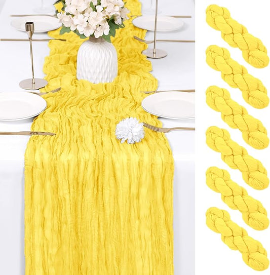 RealBox 6 Pack Lemon Yellow Cheesecloth Table Runner 17x108 Inch Semi Sheer Boho Gauze Cheese Cloth Fabric Table Runners Table Decor for Wedding Party Baby Shower Birthday Home Decor Garden Farmhouse