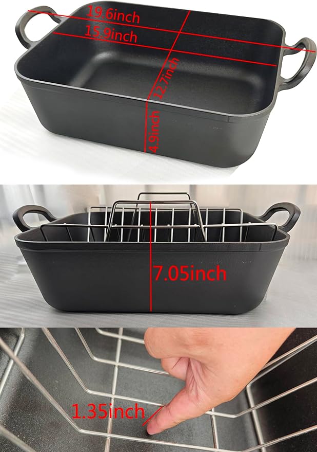 16x13??Roaster pan with rack(Cast iron)-Clad Specialty, Chef's Classic Rectangular Roaster with Rack (Not Meat Thermometer)