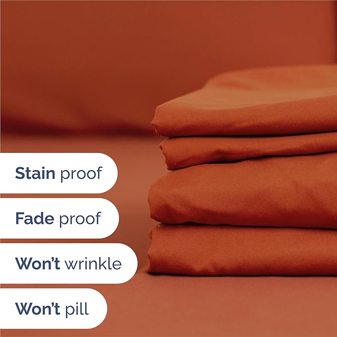 Split King 7 Piece Sheet Set - Cooling & Breathable Bed Sheets - Hotel Luxury Bed Sheets for Women, Men, Kids & Teens - Deep Pockets - Easy Fit - Soft and Wrinkle Free - Split King Terracotta Sheets