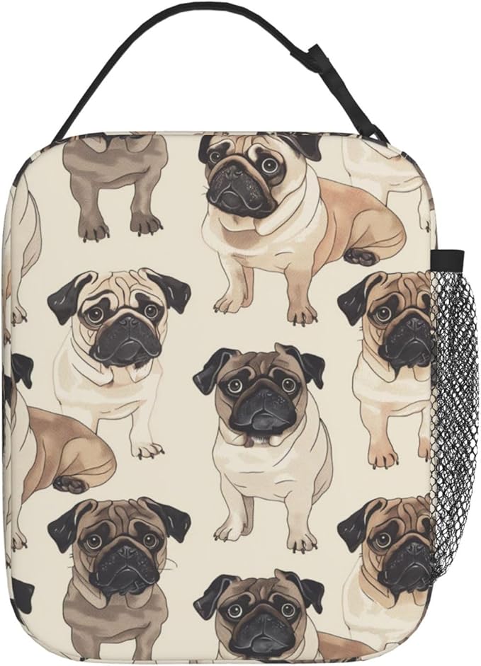 VANZEV Pug Lunch Box for Adults Women Girls Boys Kids Cute Dog Lunch Box Insulated Cooler Reusable Lunch Bag Container Gifts for Work Office Picnic Travel School