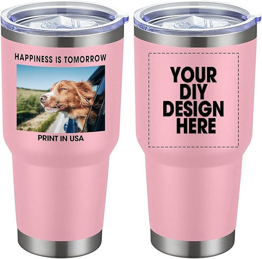 SMLIXE Personalized Coffee Tumbler Print in USA 30oz Stainless Steel Double Wall Insulated Coffee Cup With Text Photo Logo