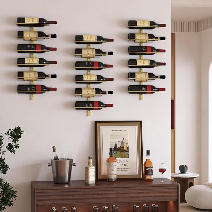 B4Life Gold Wine Rack and Holder Wall Mounted 18 Bottles, Metal Hanging Mount Racks for Wall, Wine Bottles for Bottles Storage Home Bar, Cellar and Kitchen, Dining Room (Gold, 18 Bottle)