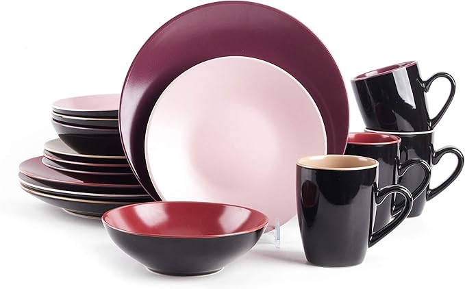 Colors Life 16pc Dinnerware Set竊똙ery Berry - 4 Assorted Colors Beige, Berry, Plum, and Rose