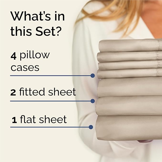 Split King 7 Piece Sheet Set - Cooling & Breathable Bed Sheets - Hotel Luxury Bed Sheets for Women, Men, Kids & Teens - Deep Pocket Bedding w/Easy Fit - Soft & Wrinkle Free - Split King Wheat Sheets