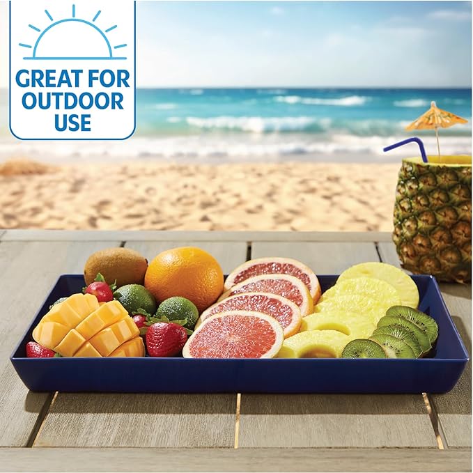US Acrylic Coastal Plastic Serving Trays (Set of 4) 15??x 10??| Large Unbreakable Reusable Rectangular Party Platters | Serve Appetizers, Fruit, Veggies, & Desserts | BPA-Free & Made in USA