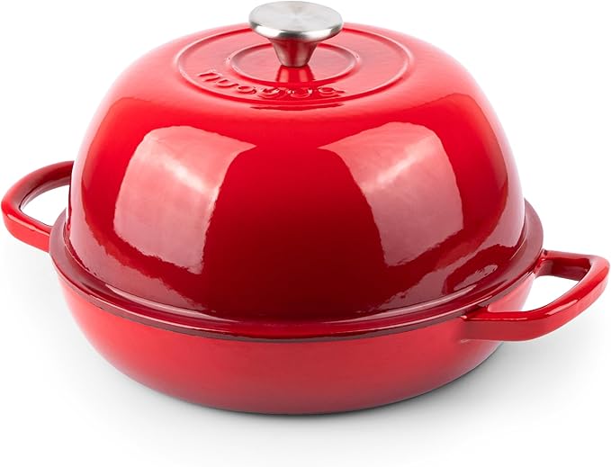 Enamelled Cast Iron Dutch Oven Pot ??Dutch Oven For Sourdough Bread Baking ??Cast Iron Bread Pot ??Red, 6 Quarts, 26cm ??by Nuovva