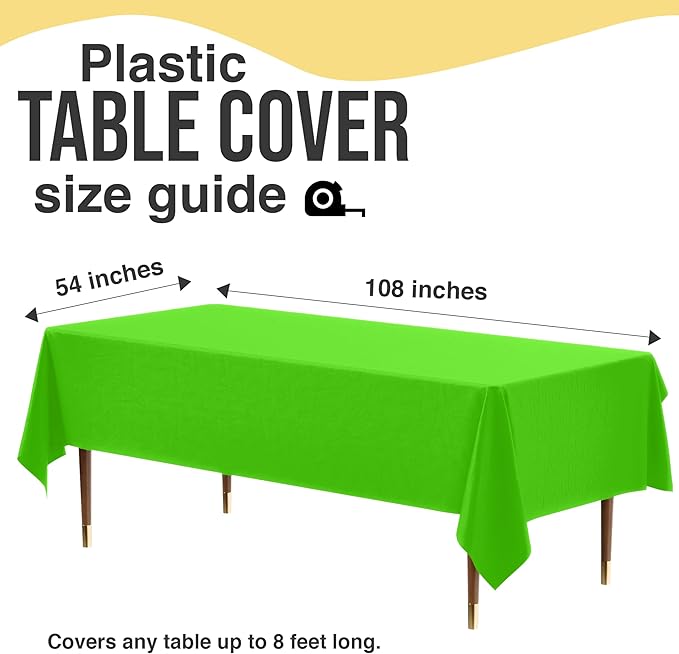 Exquisite 66% Thicker Premium Plastic Table Cloth Rectangle Table Cover 0.5 Mil 24 Pack Lime Green Table Cloth 54 Inch x 108 Inch Disposable Tablecloth Won't Tear Easily Like Cheap Thin Brands