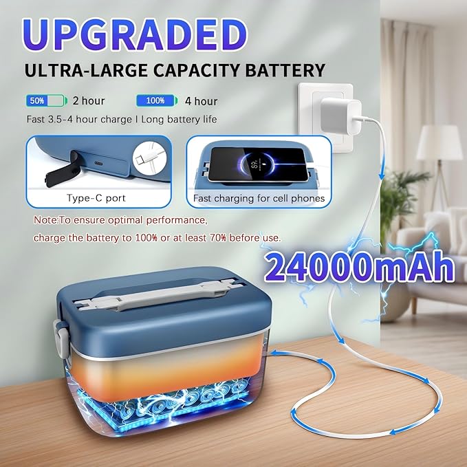 VYRALOFT Cordless Electric Lunch Box,24000mAh Battery Powered Self Heating Lunch Box,1.2L Portable Food Warmer With Removable Divider,Insulated Bag & Utensils,For Office & Outdoor Use