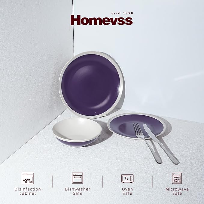 Rock Ridge Speckled Stoneware Dinnerware Set (18pc Set, Violet and Ivory)