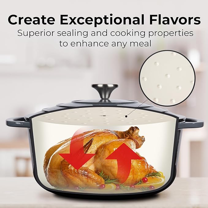 Zulay Kitchen 6 Quart Enameled Cast Iron Dutch Oven Pot with Lid ??Premium Durability & Oven Safe up to 500째F ??Heavy Duty Cookware Perfect for Bread Baking, Stews, Braising & Roasting ??Gray