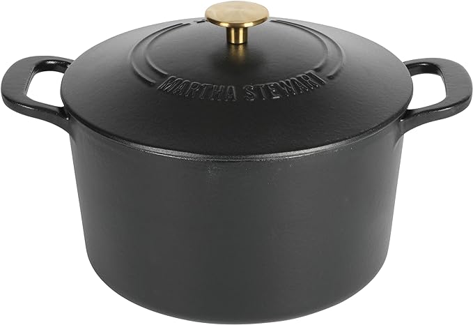 MARTHA STEWART Gatwick 7-Quart Enamel Cast Iron Dutch Oven Pot with Lid ??Matte Black ??Durable Heavy-Duty Dutch Oven for Slow Cooking, Braising & Baking