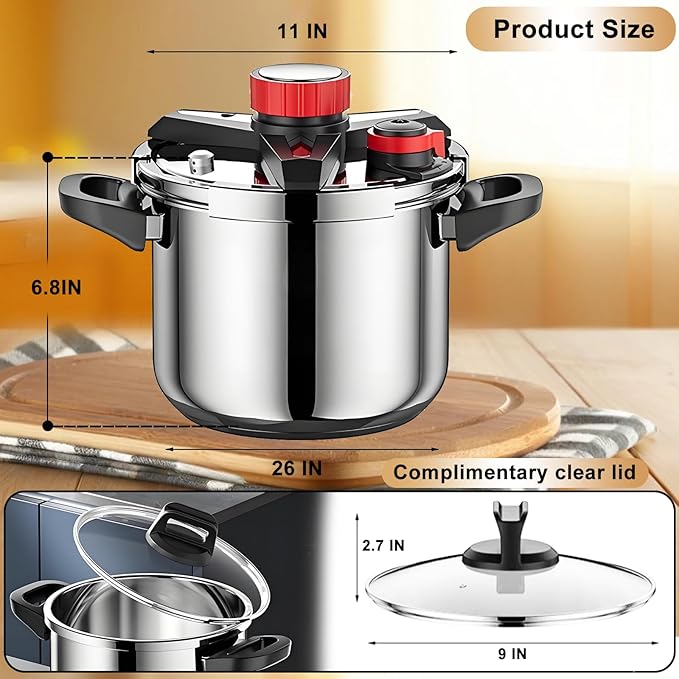 Pressure Cooker 10 QT,Pressure Canner,304 Stainless Steel Pressure Cooker,One-Hand Locking,Compatibility Gas and Induction Cooktops, Pressure Canner for Canning