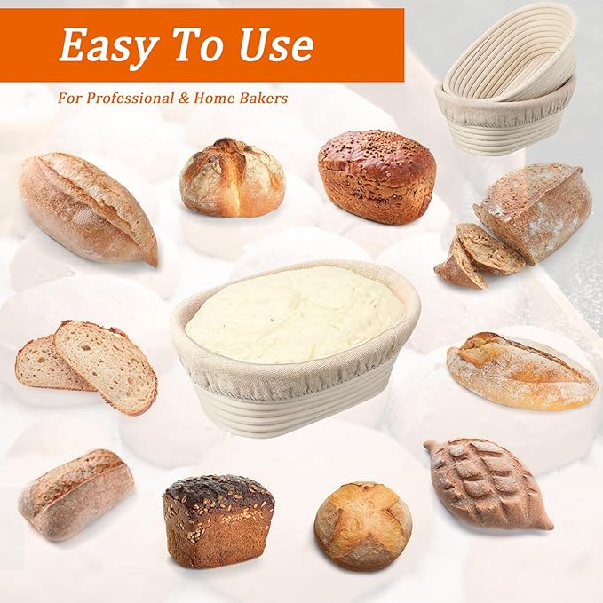 10 inch Oval Banneton Bread Proofing Basket Sourdough Bread Baking Supplies Set of 4 Sourdough Starter Kit Baking Gifts
