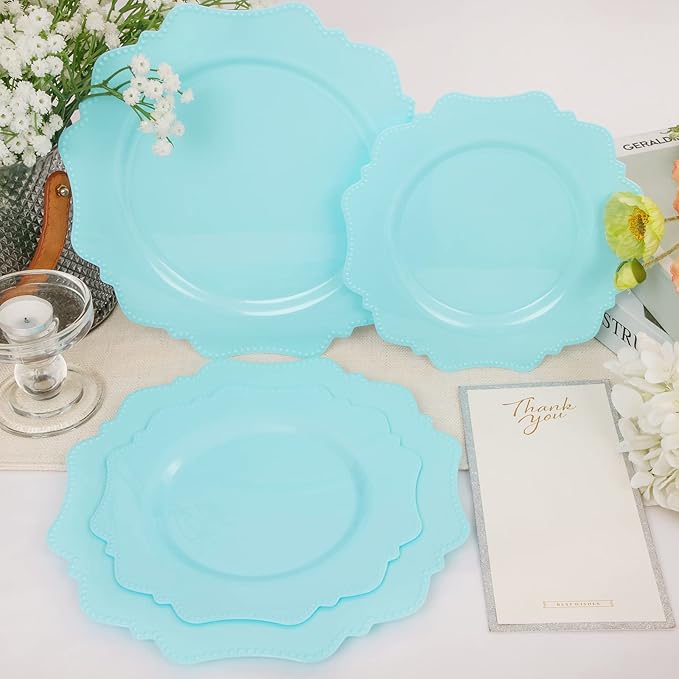 COLOSUS Disposable Plastic Plates 60Pcs, Light Baby blue Party Plates, Heavy Duty 30 Dinner plate 10.5??and 30 Salad/Dessert Plate 8.25??for Easter day Party Dinner
