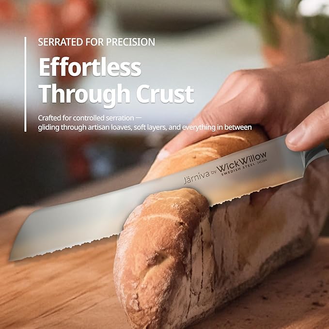 8 Inch Bread Knife ??Double Serrated Swedish Steel Sourdough Knife with Italian Olive Wood Handle ??Premium Serrated Knife for Homemade Bread, Pastries & Gifts for Home Bakers