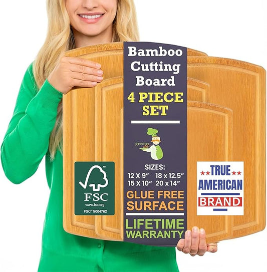 Glue-Free Surface??2XL Extra Large Bamboo Cutting Board Set of 4 ??Small, Medium, XL, and Oversized Sizes from Chopping Vegetables to Carving Meat & Turkey for Large Family Meal Prep and Gatherings