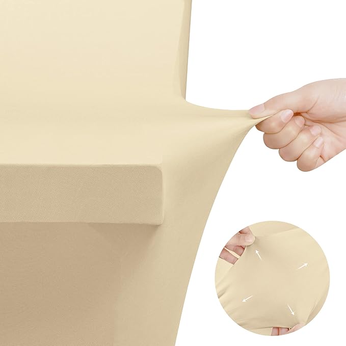 Utopia Kitchen Spandex Tablecloth 2 Pack [8FT, Champagne] Tight, Fitted, Washable and Wrinkle Resistant Stretch Table Cloth Rectangle Cover for Trade Show, Weddings & Parties [96Lx30Wx30H Inch]