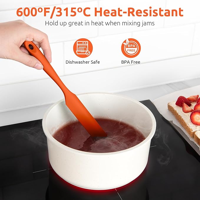 U-Taste Skinny Silicone Jar Spatula: 600쨘F Heat-Resistant Food-Grade 10in Long Narrow Sourdough Stirring Stick, Seamless Flexible Peanut Butter Spreader for Scraping Icing Bread Cream, Jam (Orange)