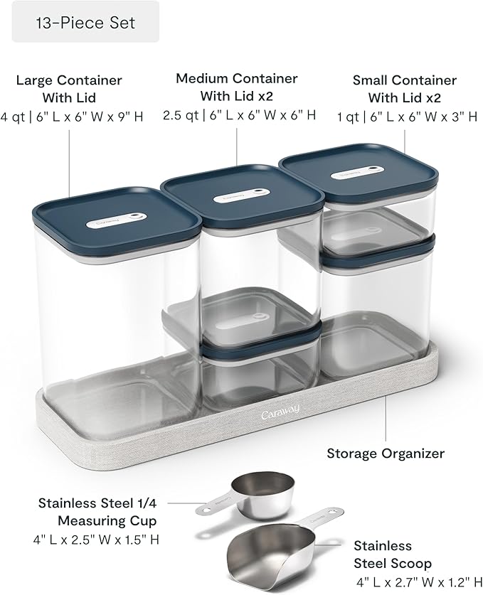 Caraway 13-Piece Glass Airtight Food Storage Containers with Lids ??Non-Toxic, BPA-Free Kitchen Storage Containers ??Stackable, Space-Saving Airtight Containers for Dry Goods and More - Navy