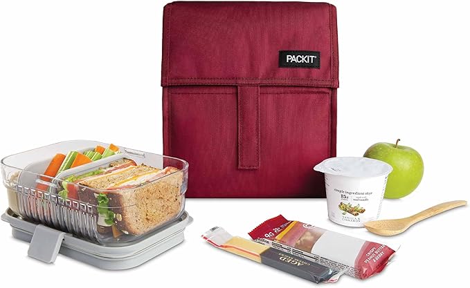 PackIt짰 Freezable Lunch Bag, Ruby, Built with ECOFREEZE짰 Technology, Foldable, Reusable, Zip and Velcro Closure with Buckle Handle, Designed for Work Lunches and Fresh Lunch On the Go