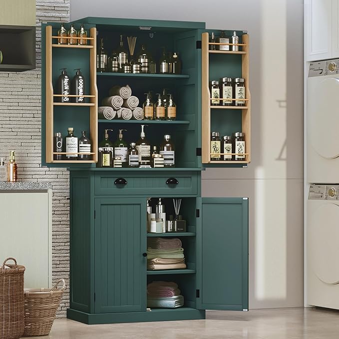 ARTPOWER 72" Pantry Storage Cabinet with Drawer, Freestanding Tall Cupboard Storage Cabinet, Utility Pantry with Door Shelves and 2 Adjustable Shelves for Kitchen, Dining Room,Living Room, Green