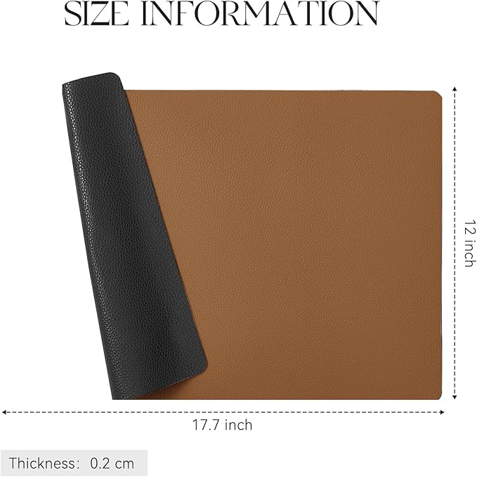 MOSAYT Vinyl Placemats Set of 8, Heat Resistant Place Mats 100% Waterproof Washable & Wipeable Faux Leather Reversible Table Mats for Kitchen Dining Party Indoor Outdoor, 12" x 17", Black/Brown