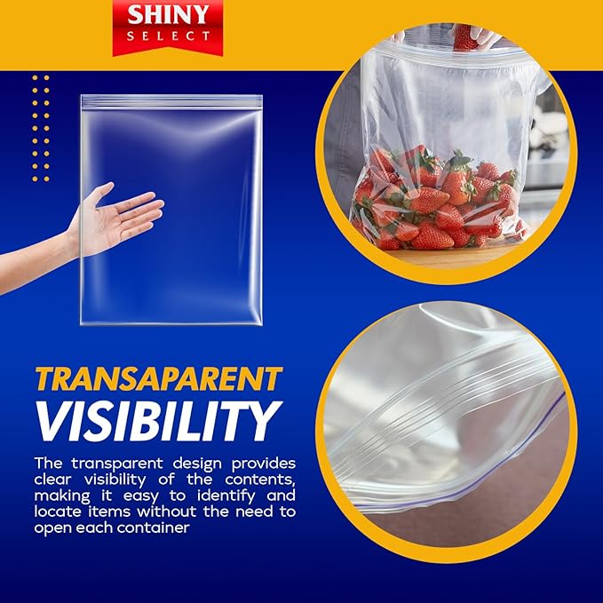 3 Gallon Large Storage Bag, 16?쓝18?? 50 Count ??Big Clear Plastic Resealable Zip & Lock Bag, 2 Mil Heavy Duty for Fruits, Vegetables, Meat Marinate, Office Supplies, Toys, Books, Gears