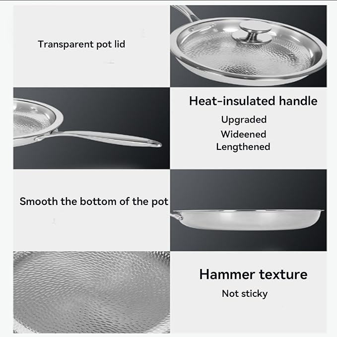 Titanium Hammered Pan, Durable Scratch-Resistant Titanium Frying Pans for Cooking, No-Coating Nonstick Skillet, Even Heating for Cooking, Nutritious Pan for Cooking,No lid,11.02in