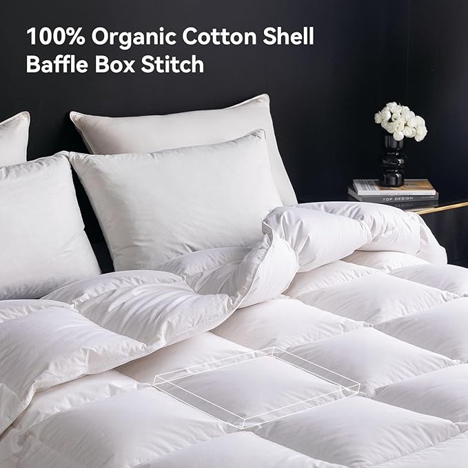 Feather Down Fiber Comforter King Size,Hotel Style Bedding Comforter,1200TC,100% Organic Cotton Fabric,All Season White Duvet Insert with 8 Corner Tabs