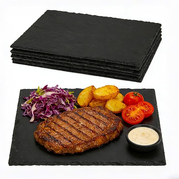 6PCS 12 inch*8 inch Cheese Boards Black Slate Charcuterie Boards,Slate for Laser Engraving Natural Food Contact Safe Stone,Suitable for Gourmet Platter of Meat, Fruit, Party, Appetizers